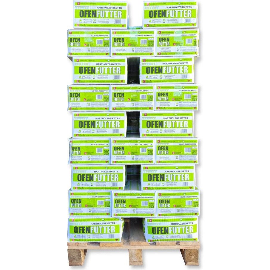 Kienbacher Buche & Eiche Holzbriketts - Nestro mit Zugloch - 96 x 10 kg Palette Kienbacher Buche & Eiche Holzbriketts - Nestro mit Zugloch - 96 x 10 kg Palette